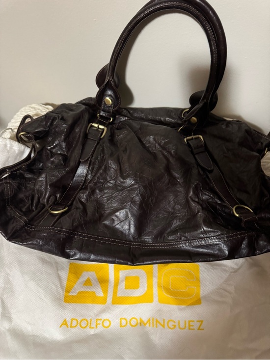 Adolfo Dominguez Handbags - Adolfo Dominguez Dark Brown Leather Tote with Brass Accents